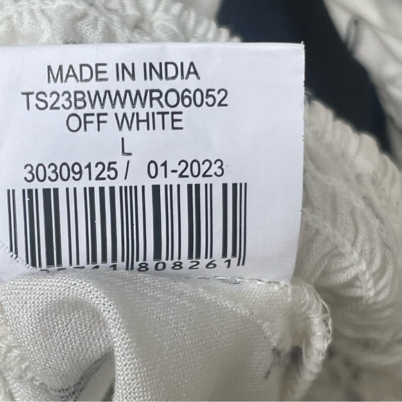 Bobby Pin Pattern Printed Shirt With Smocked Waist Size L Off White & Black - Picture 5 of 13